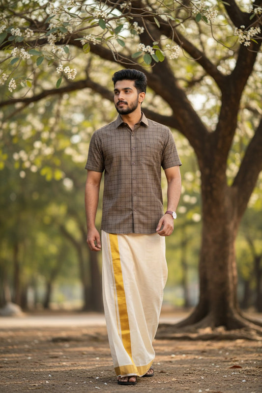 southloom Pure Cotton Brown Check Shirt SLSHIRT 40 HS