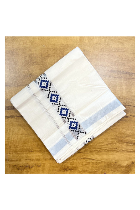 Southloom Pure Cotton Silver Kasavu Mundu with Trendy Print