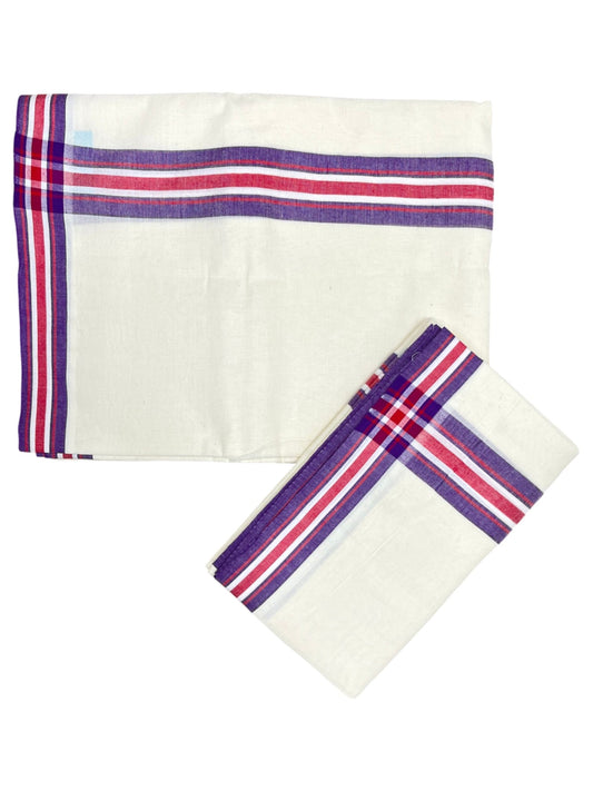 Southloom Pure Cotton Kerala Single Mulloth Set Mundu (Mundum Neriyathum) Lavender And Red Border in 2.80 mtrs SL243