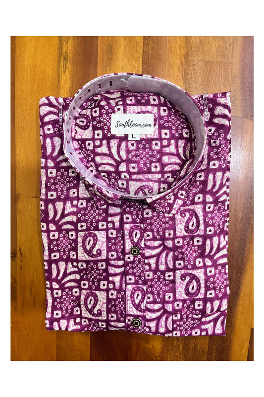 Southloom Jaipur Cotton Hand Block Printed Magenta Shirt (Full Sleeves)