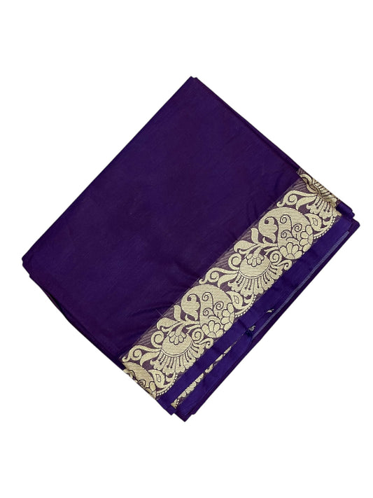 Southloom Kerala Cotton Saree with Floral Woven Works Across Body in Violet