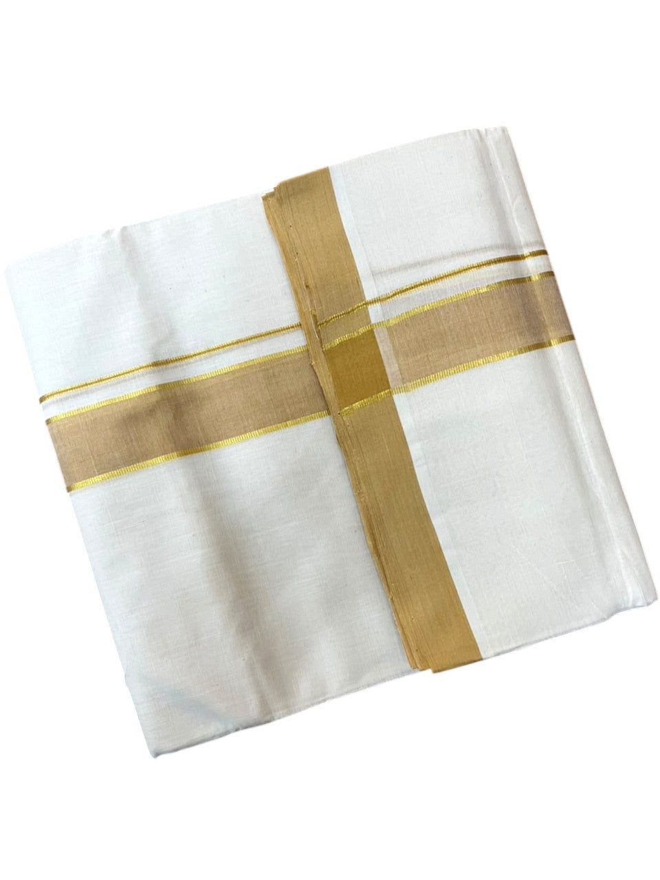 Southloom Balaramapuram Unakkupaavu Premium Handloom Cotton Double Mundu with Gold Kasavu and Mustard Yellow Border