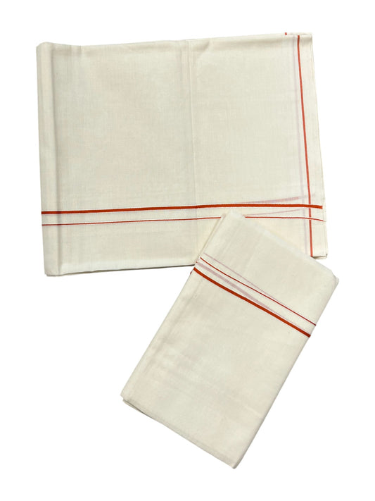 Kerala Cotton Mundum Neriyathum Single (Set Mundu) with Orange Eerkkil Kara
