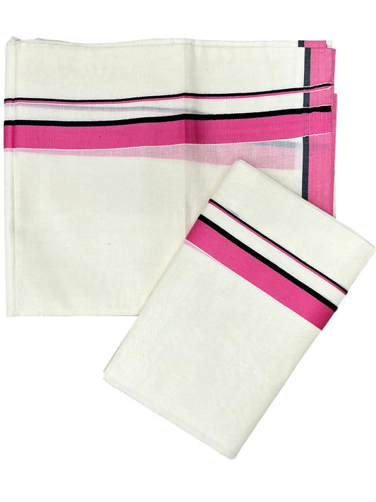 Southloom Pure Cotton Kerala Single Set Mundu (Mundum Neriyathum) Pink Border 2.80 Mtr SL345