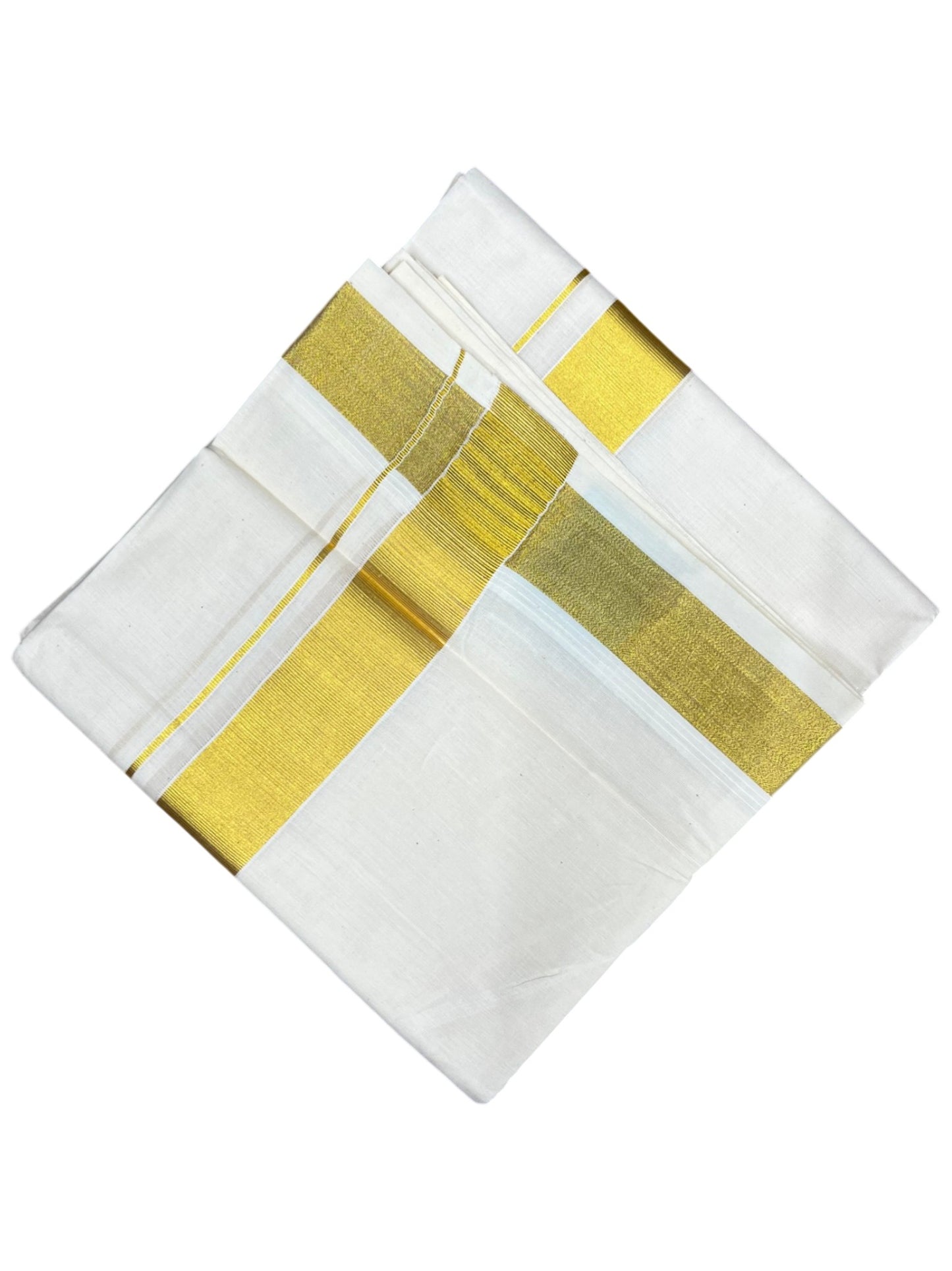 Southloom Kerala Pure Cotton Double Mundu with Gold Kasavu and Border (South Indian Dhoti)