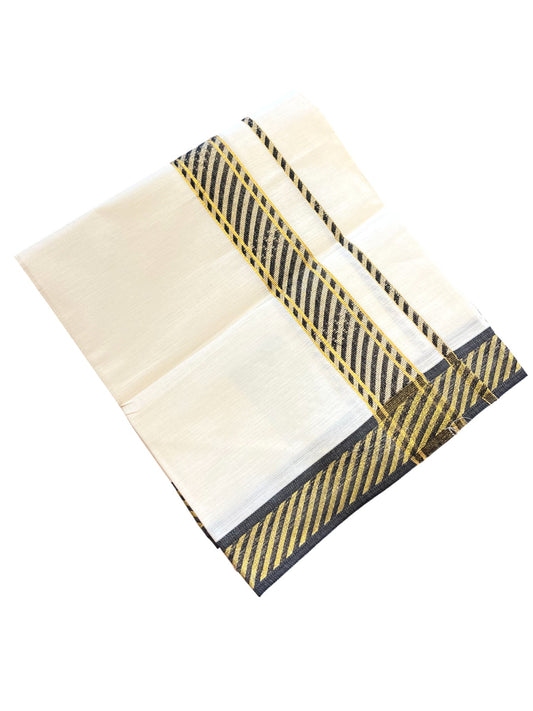 Southloom Off White Cotton Single Mundu with Ksavu and Kara Black Border (South Indian Dhoti)