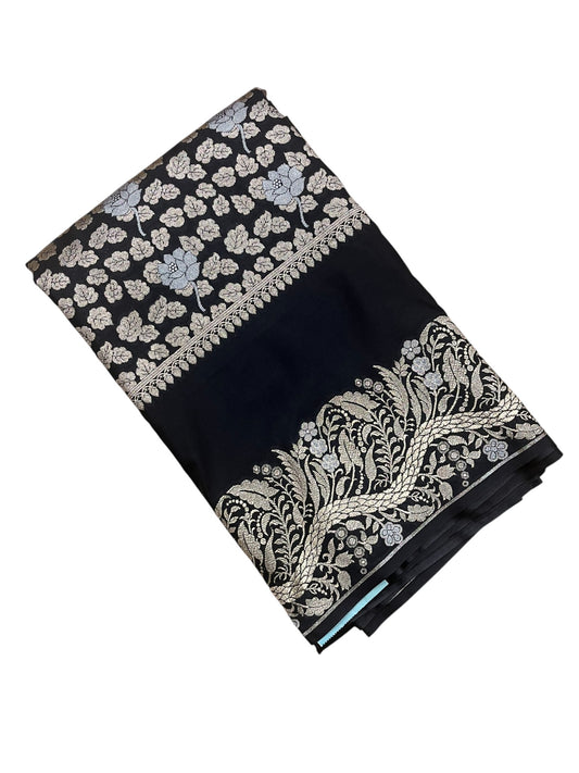 Southloom Pure Banarasi Silk Saree with Woven Work on Body and Borders (Black)