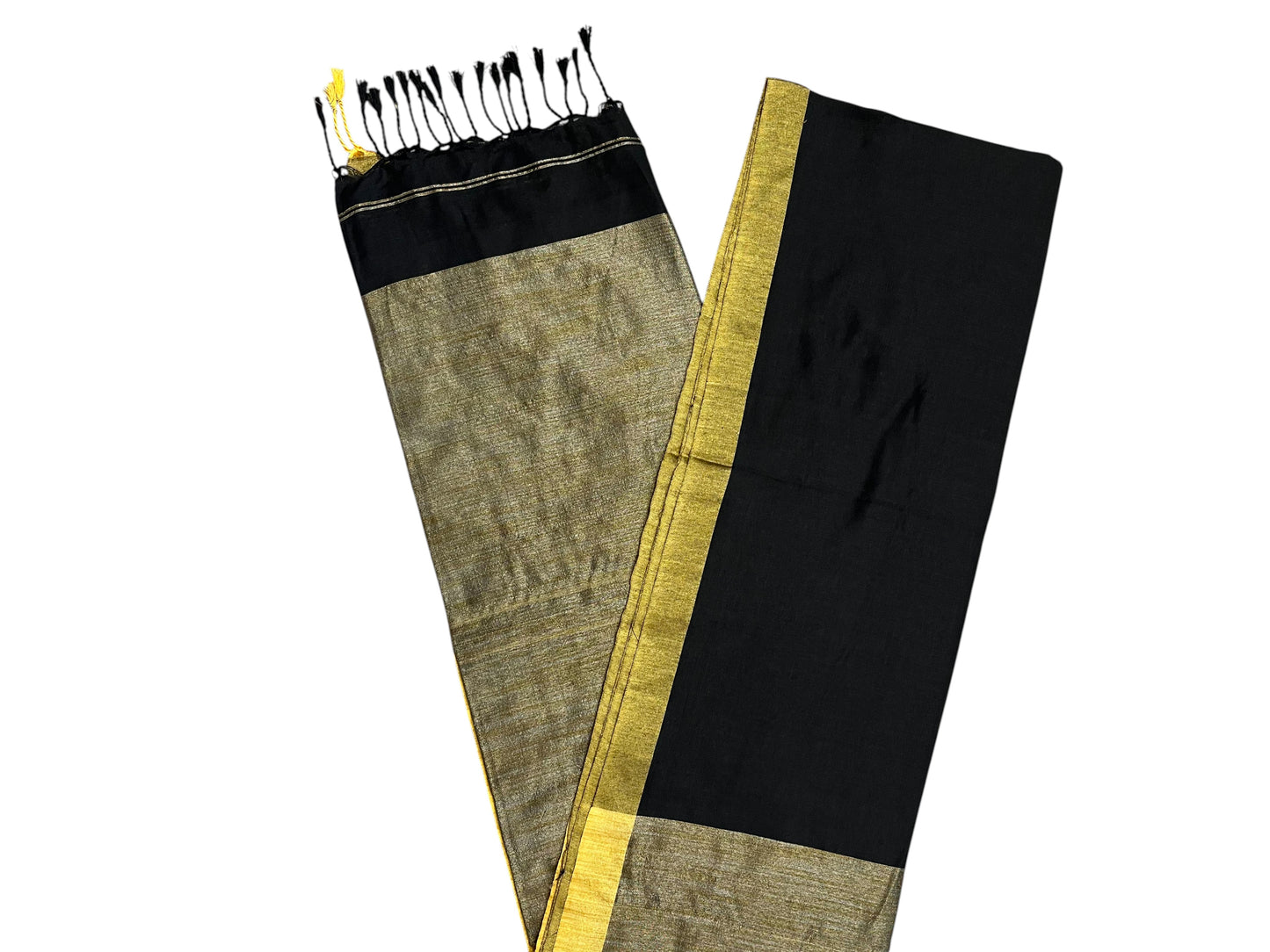 Southloom Mul Cotton 120 x 120 Soft Fabric Saree in Black And Golden Colour