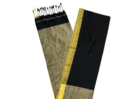 Southloom Mul Cotton 120 x 120 Soft Fabric Saree in Black And Golden Colour
