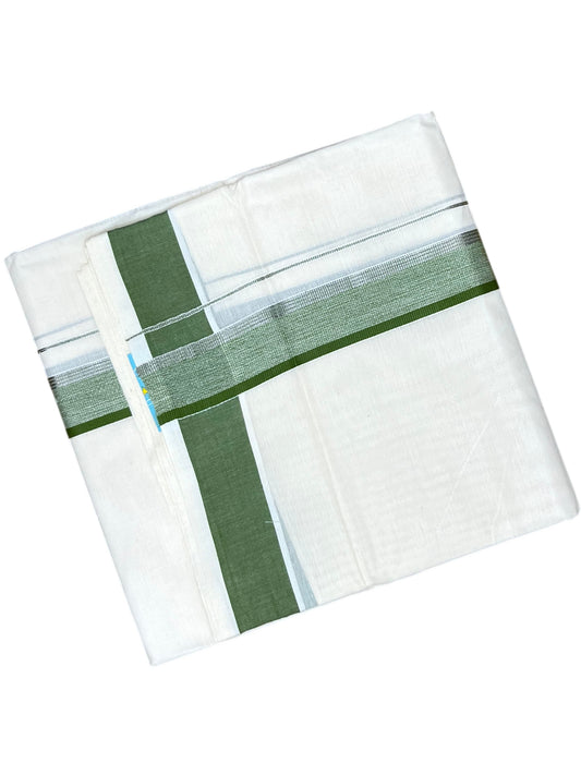 Southloom Pure Cotton Mundu with Silver Lines and Green Border (South Indian Kerala Dhoti)