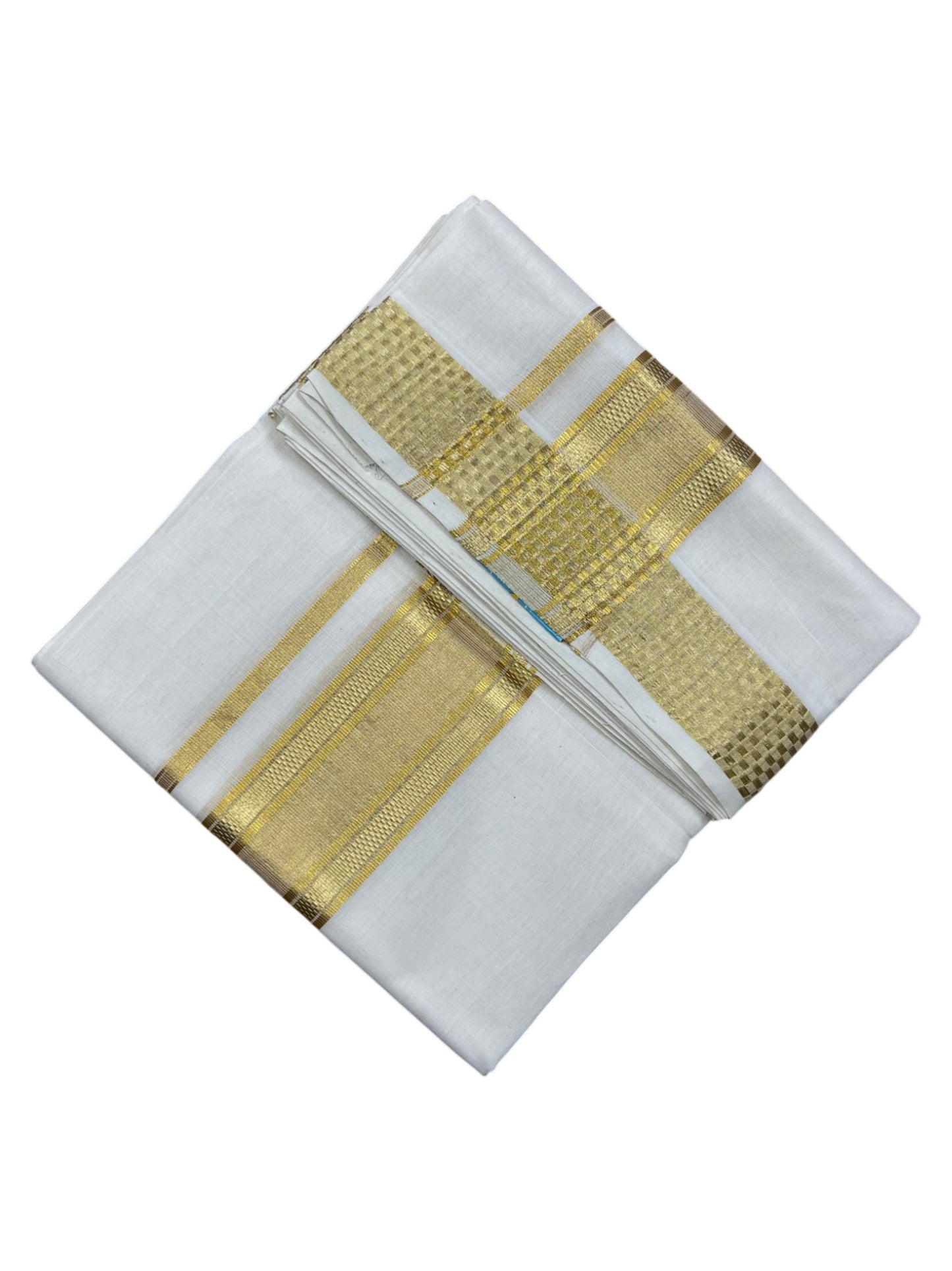 Southloom Premium Handloom Cotton Double Mundu with Gold Kasavu and Paa Neythu Border Border