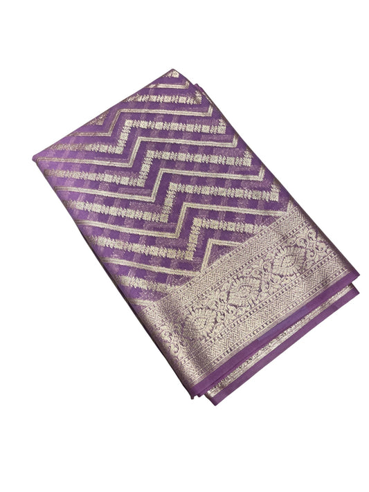 Southloom Cotton Banarasi Silk Saree with Woven Work on Body and Borders (Lavender)