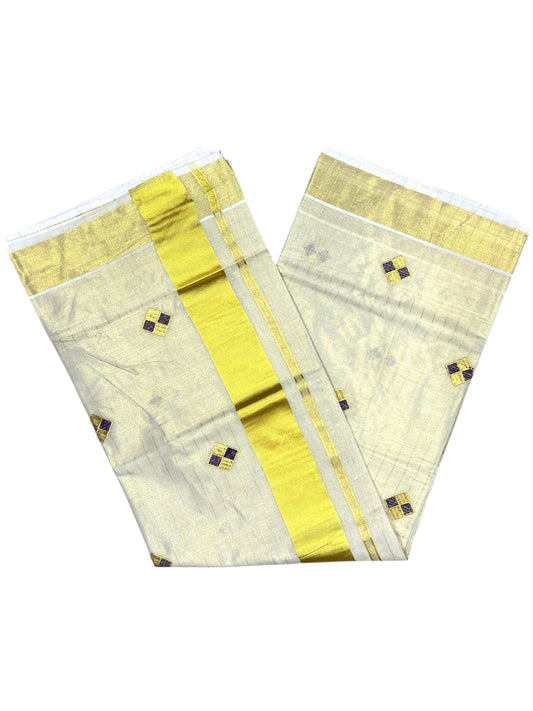 Southloom Kerala Tissue Kasavu Striped Saree with  Diagonal Woven Designs in Purple And Gold Body Work