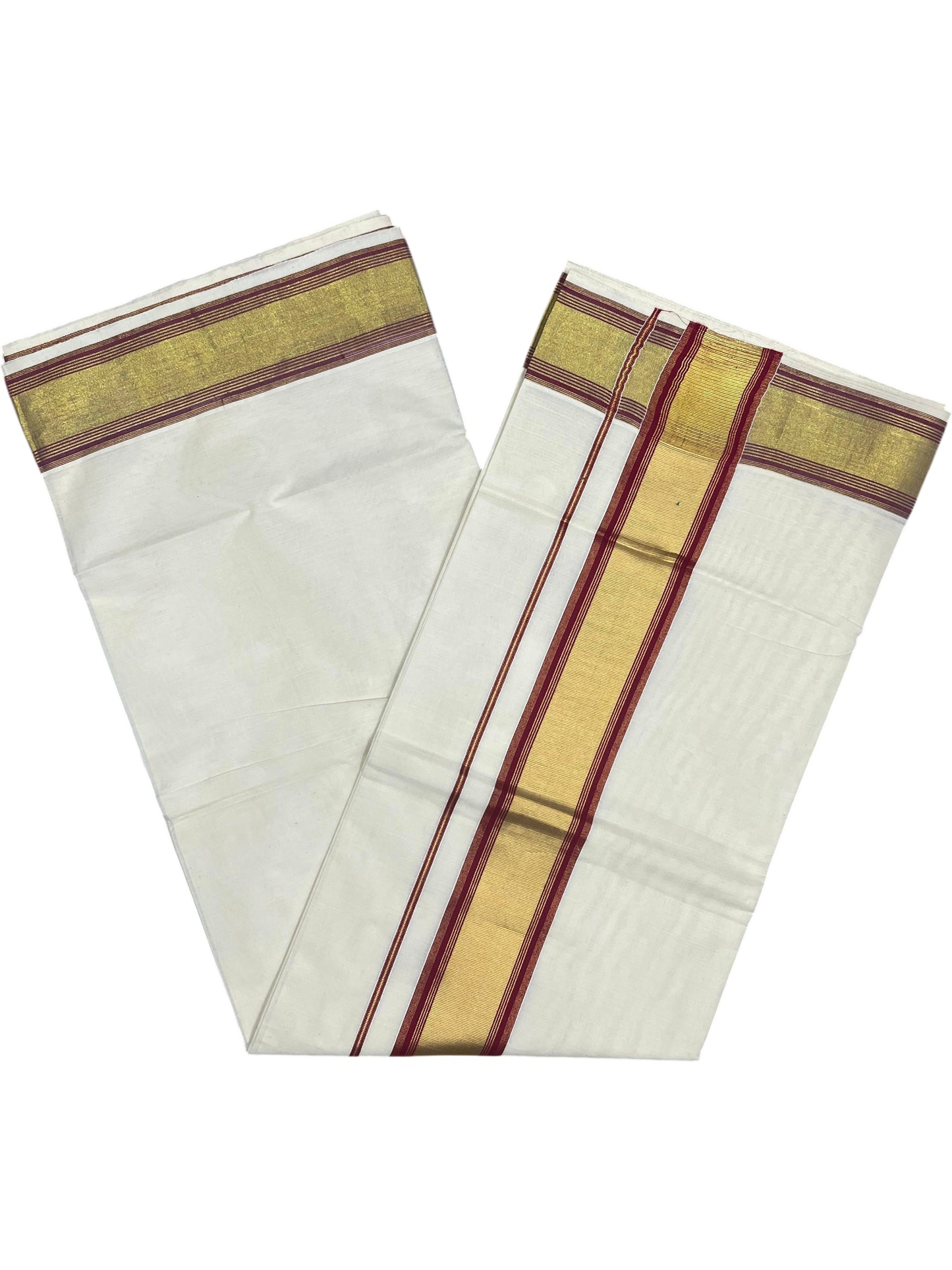 Southloom Kerala Cotton Kasavu Saree with Green Maroon Border