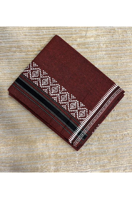Southloom  Maroon Printed Single Mundu / Otta Mundu / Lungi (South Indian Kerala Dhoti)