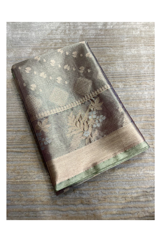 Southloom Tissue Silk Saree with Woven Work on Body and Borders (Silver &Gray)