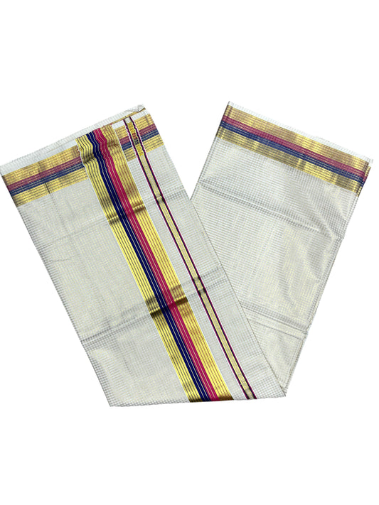 Southloom Kerala Cotton Kasavu Saree with Micro Check Design on Body in Magenta & Blue Border