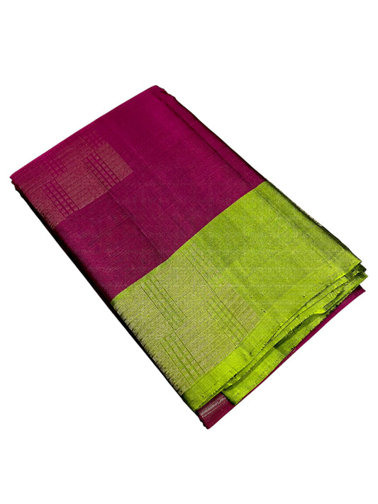 Southloom Pure Handloom Kanchipuram Silk Saree with Butta Work (Green & Magenta)