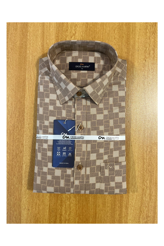 Pure Cotton Brown Printed  Shirt (38 FS)