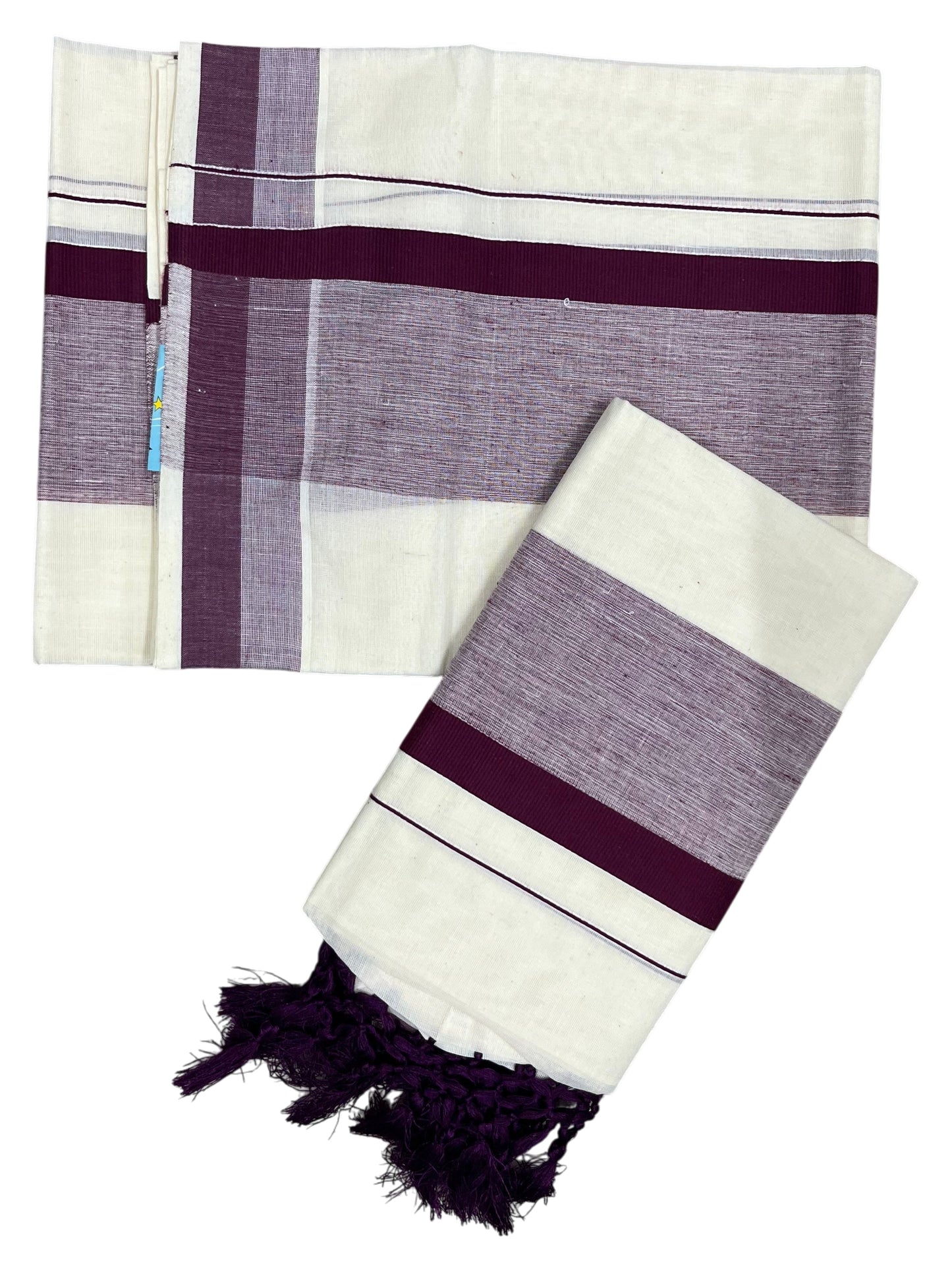 Southloom Kerala Cotton Mundum Neriyathum Single (Set Mundu) with Purple Border 2.80 Mtrs