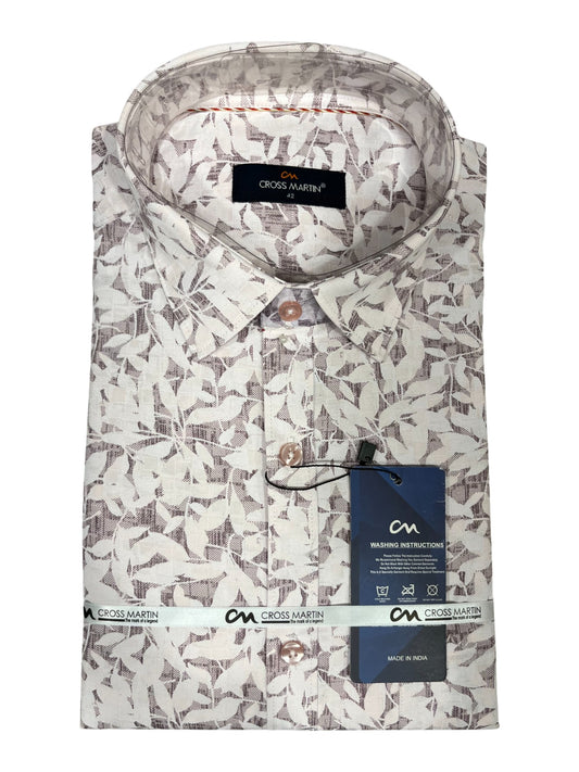 Southloom Pure Cotton Brown Printed Shirt(XL FS)