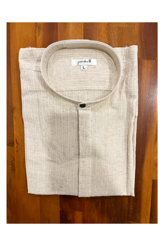 Southloom Jaipur Rough Cotton Off White Mandarin Collar Shirt (Full Sleeves)