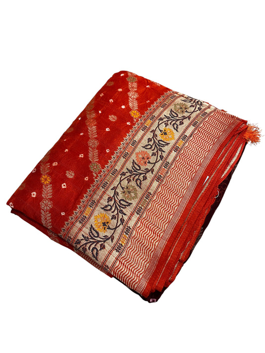 Southloom Pure Banarasi Silk Saree with Woven Work on Body and Borders (Orange & Brown)