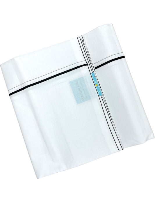 Southloom Pure White Cotton Single Eerkkil Kara Mundu with Black Border (South Indian Kerala Dhoti)
