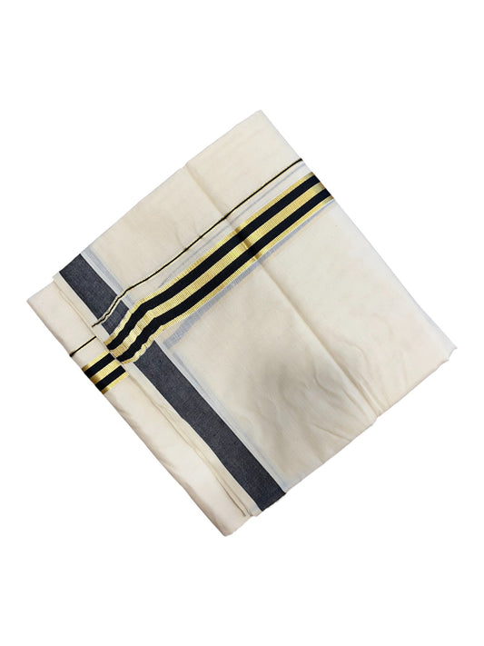Southloom Pure Cotton Double Mundu With Gold Kasavu & Black Border (South Indian Kerala Dhoti)
