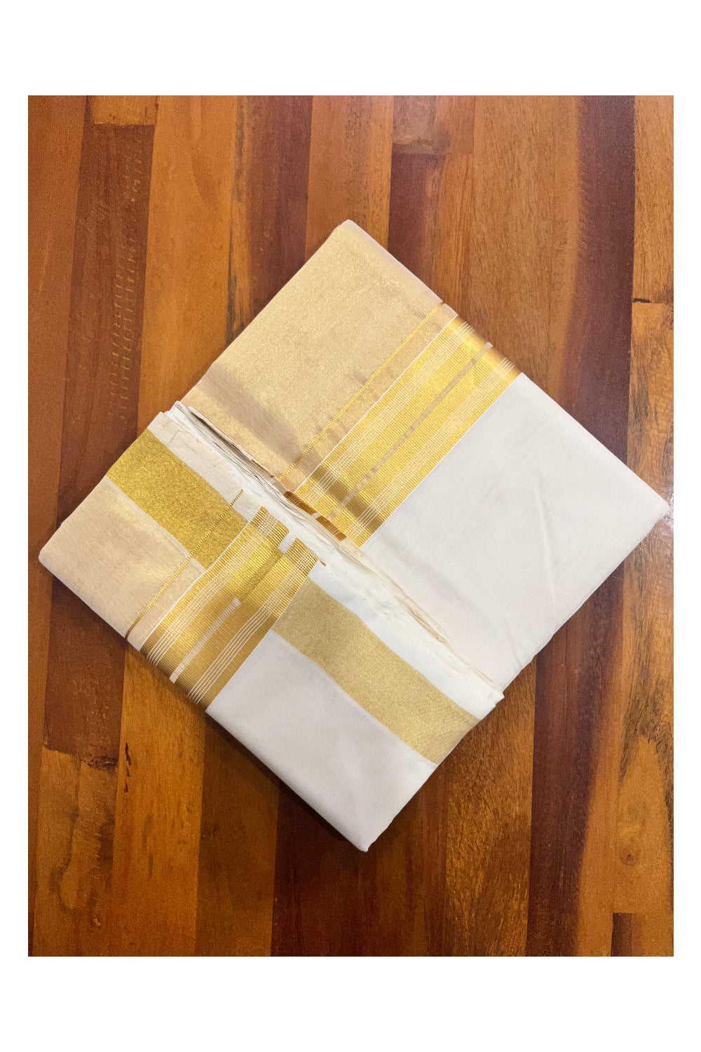 Southloom Premium Handloom Pure Cotton Wedding Mundu with Tissue Kasavu on Border (South Indian Kerala Dhoti)