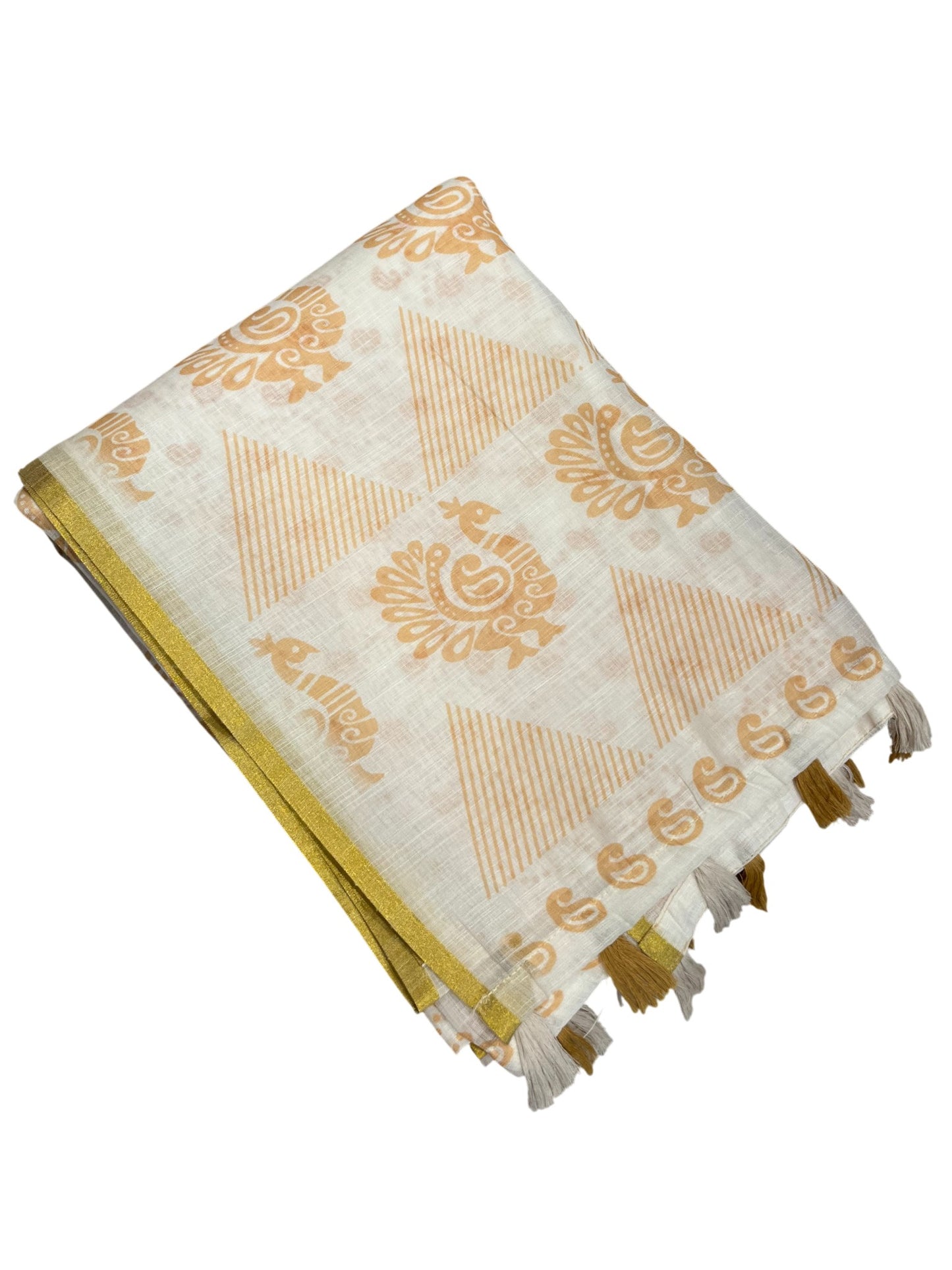 Southloom Cotton Saree with Floral Works Across Body in Beige