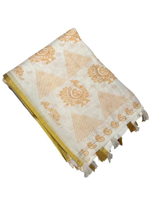 Southloom Cotton Saree with Floral Works Across Body in Beige