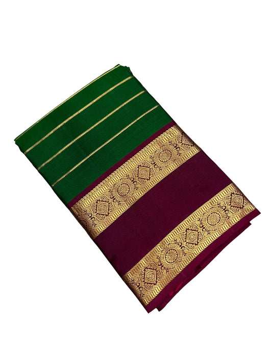 Southloom Pure Handloom Bridal Kanchipuram Silk Saree with Korvai Work (Green &Maroon)