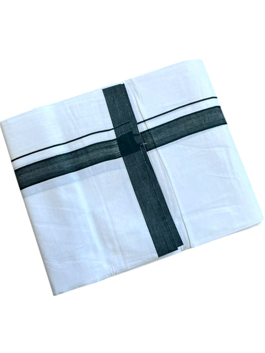 Southloom Pure White Single Cotton Mundu with Dark Green Border (South Indian Kerala Dhoti)