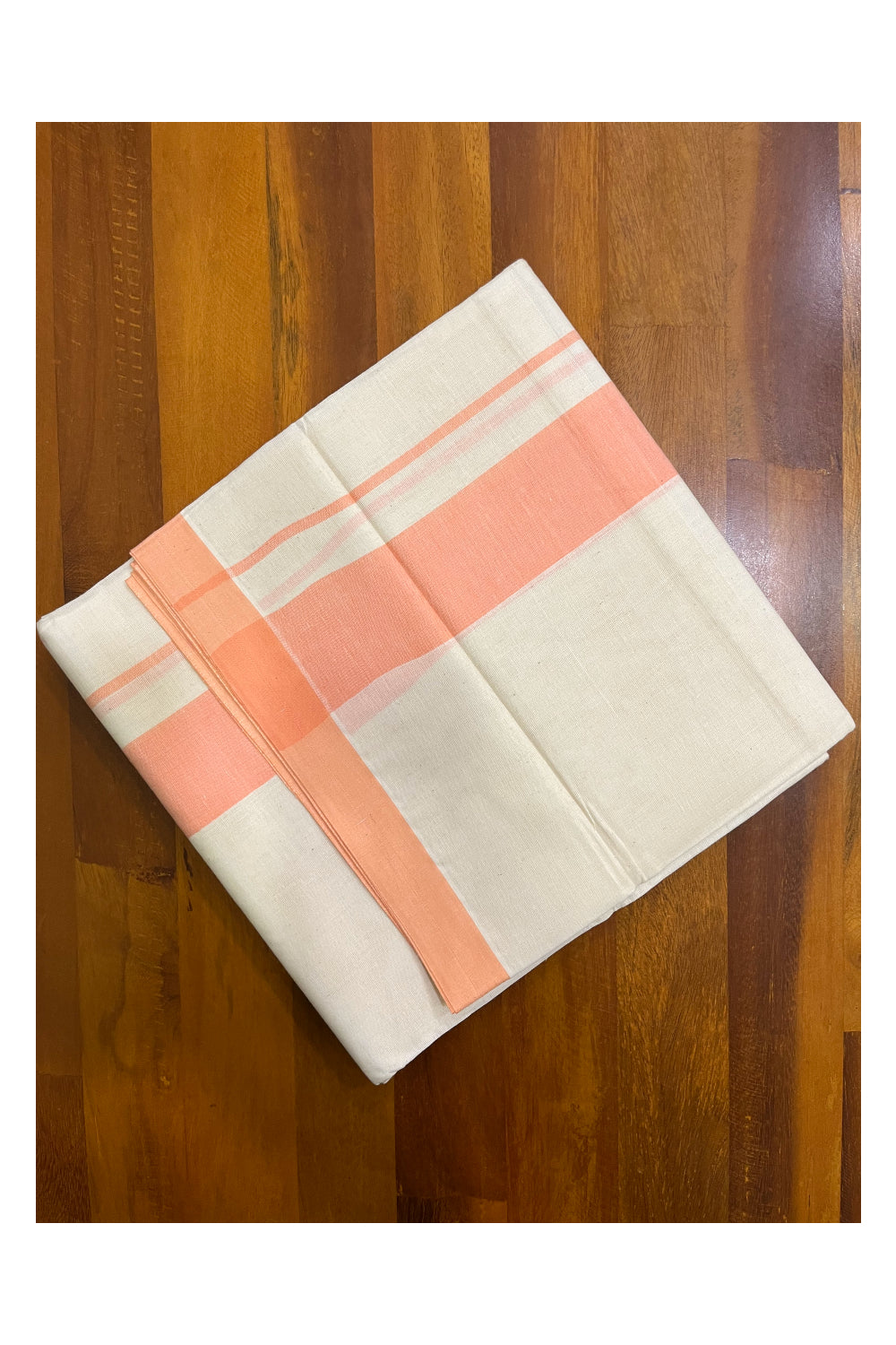 Kerala Pure Cotton Double Mundu with Peach Kara (South Indian Kerala Dhoti)