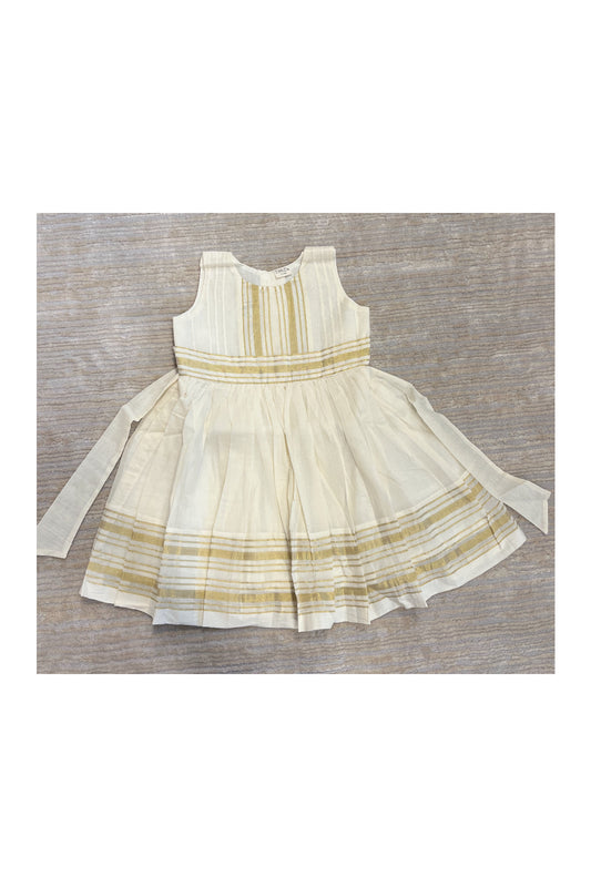 Southloom Premium Kasavu Frock in Balaramapuram Handloom Fabric for Girls