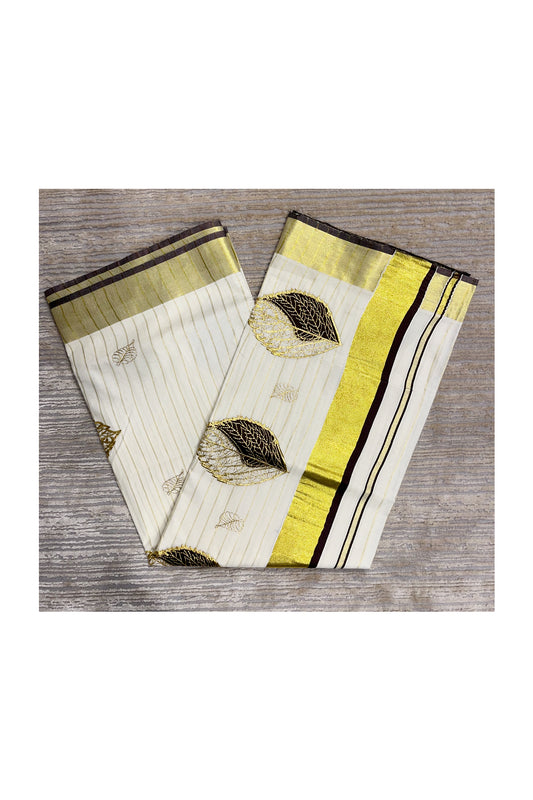 Southloom Kasavu Lines Saree with High Quality Embroidery Work in Kasavu and Brown