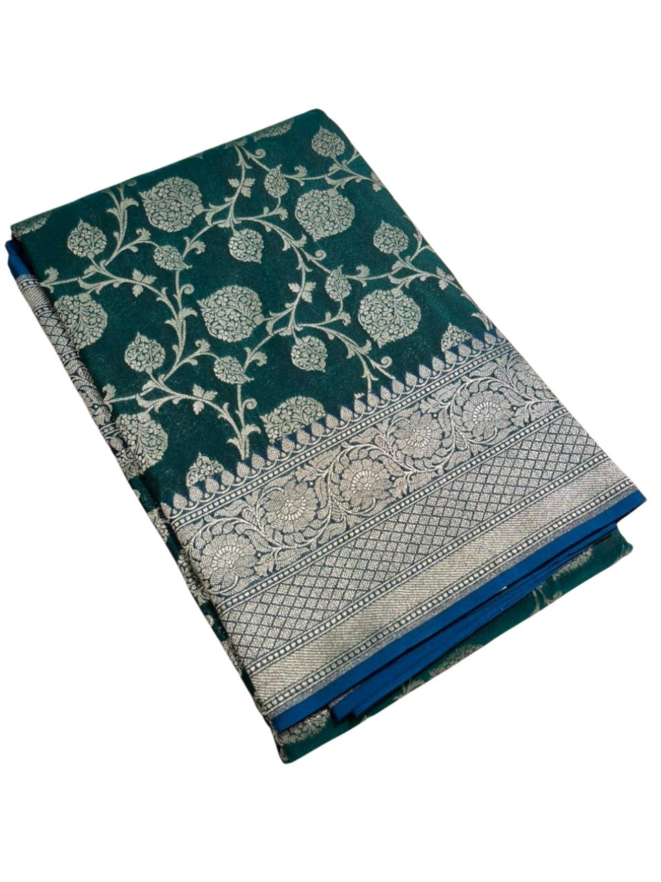 Southloom Pure Banarasi Silk Saree with Woven Work on Body and Borders ( Green And Blue)