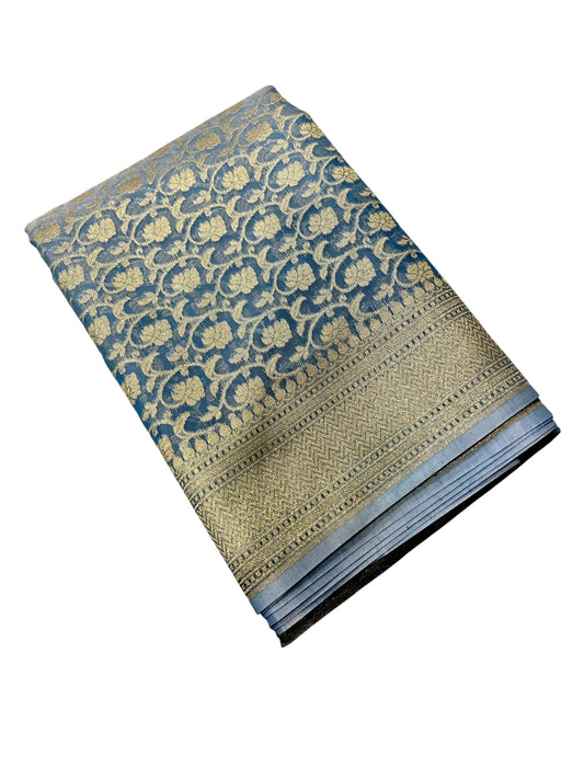 Southloom Cotton Banarasi Silk Saree with Woven Work on Body and Borders(Blue)