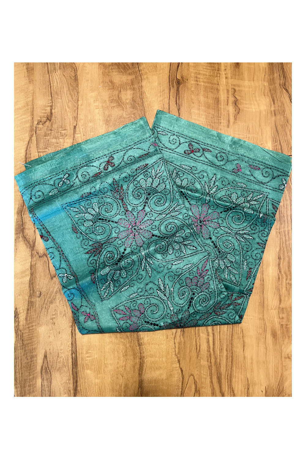 Southloom Kantha Thread Work Designer Green Saree