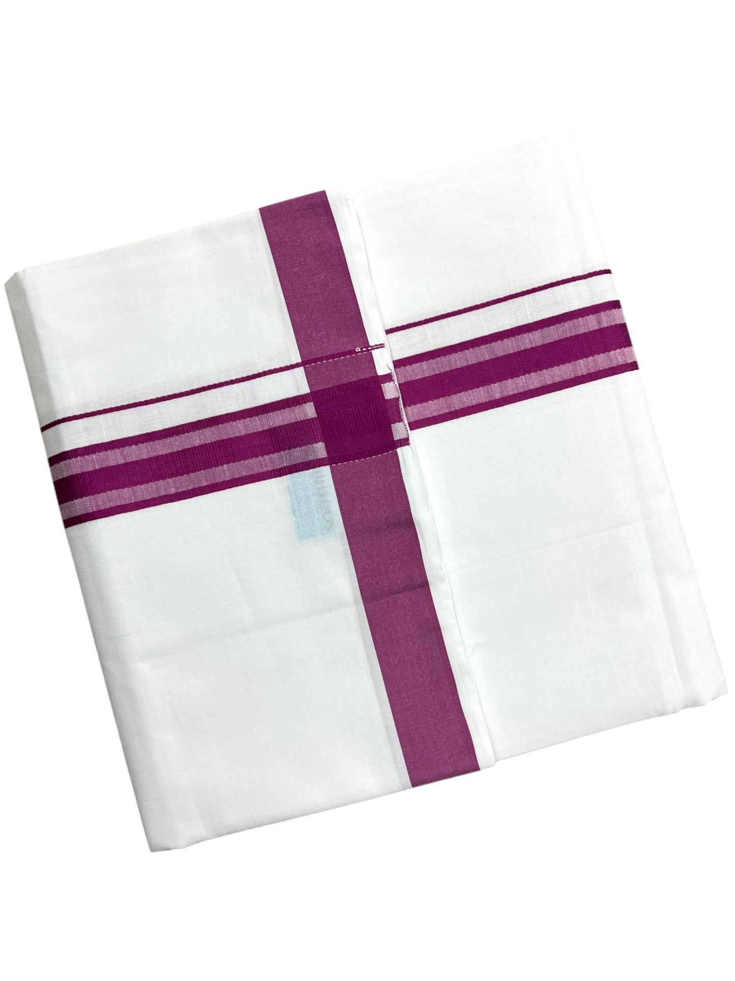 Southloom Pure White Single Cotton Mundu with Purple Border (South Indian Kerala Dhoti)