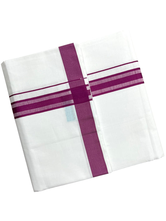 Southloom Pure White Single Cotton Mundu with Purple Border (South Indian Kerala Dhoti)