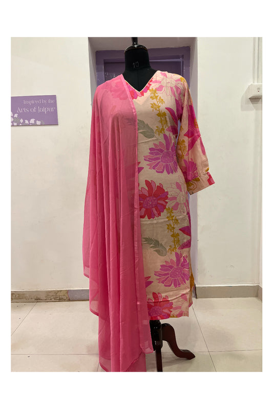 Southloom Stitched Semi Silk Salwar Set in Pink and Floral Prints