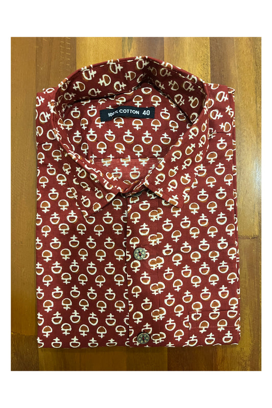 Southloom Jaipur Cotton Brick Red Hand Block Printed Shirt (Half Sleeves)