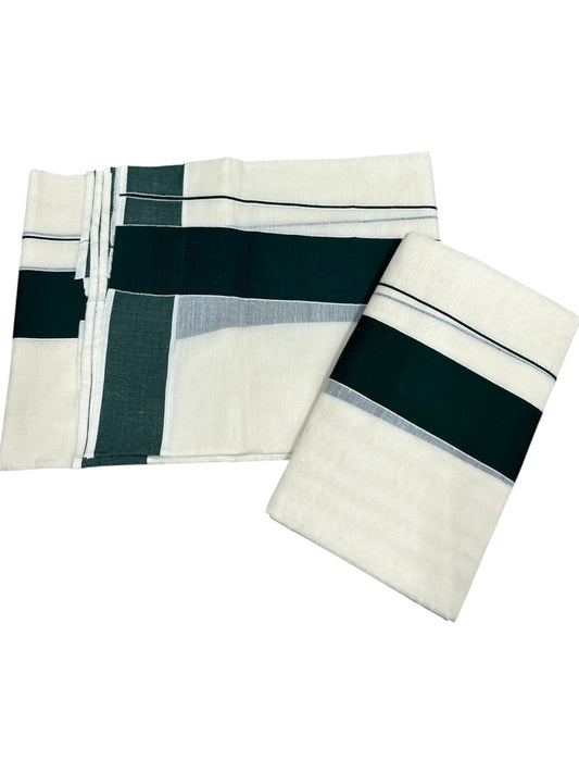 Southloom Kerala Cotton Mundum Neriyathum Single (Set Mundu) with Green Border 2.80 Mtrs