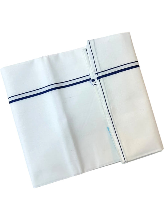 Southloom Pure White Cotton Single Mundu with Blue Border (South Indian Kerala Dhoti)
