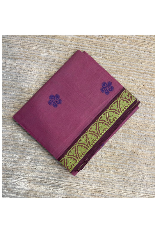 Southloom Kerala Cotton Saree with Floral Woven Works Across Body in Magenta