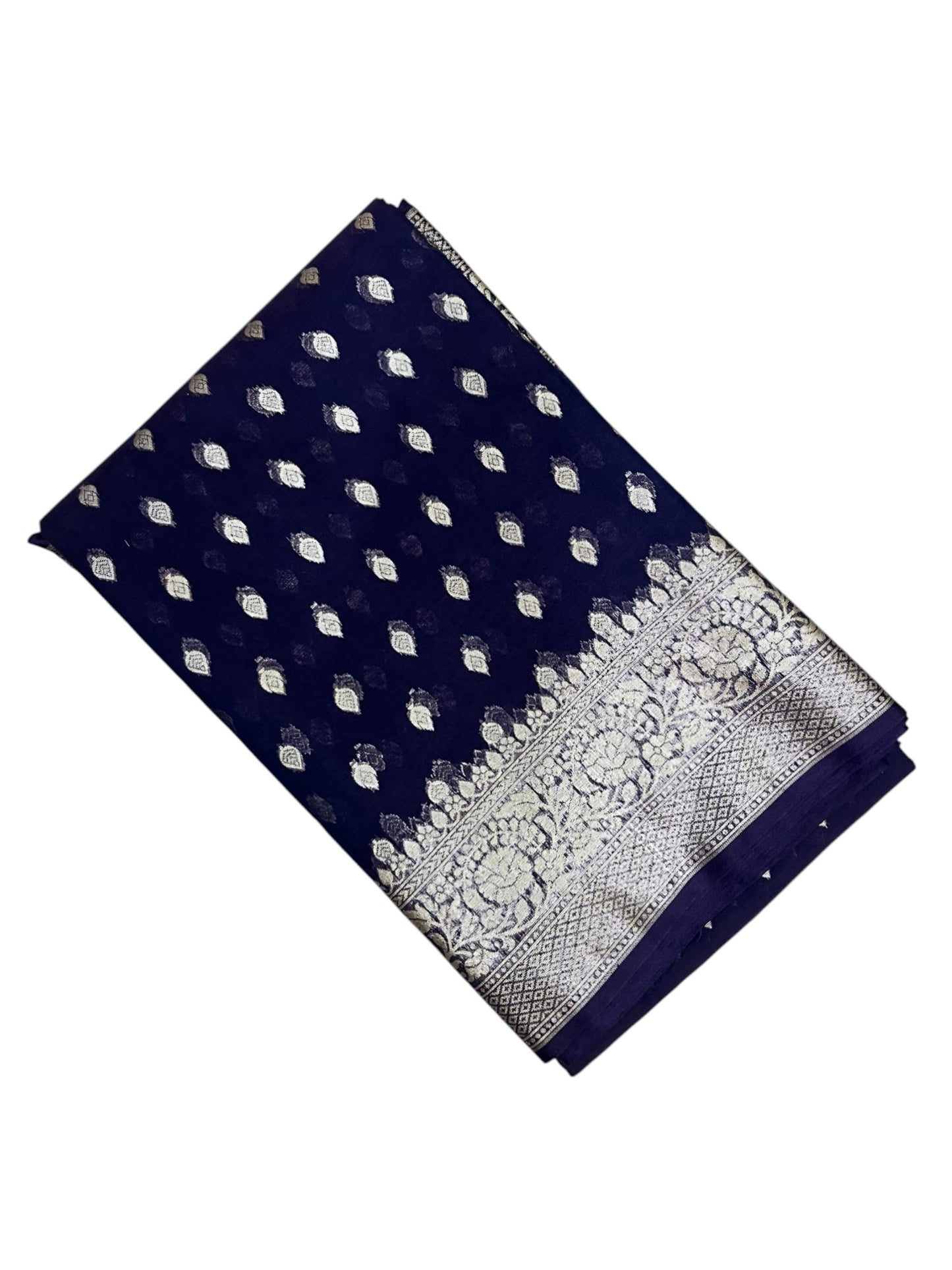 Southloom Cotton Banarasi Silk Saree with Woven Work on Body and Borders (Blue)