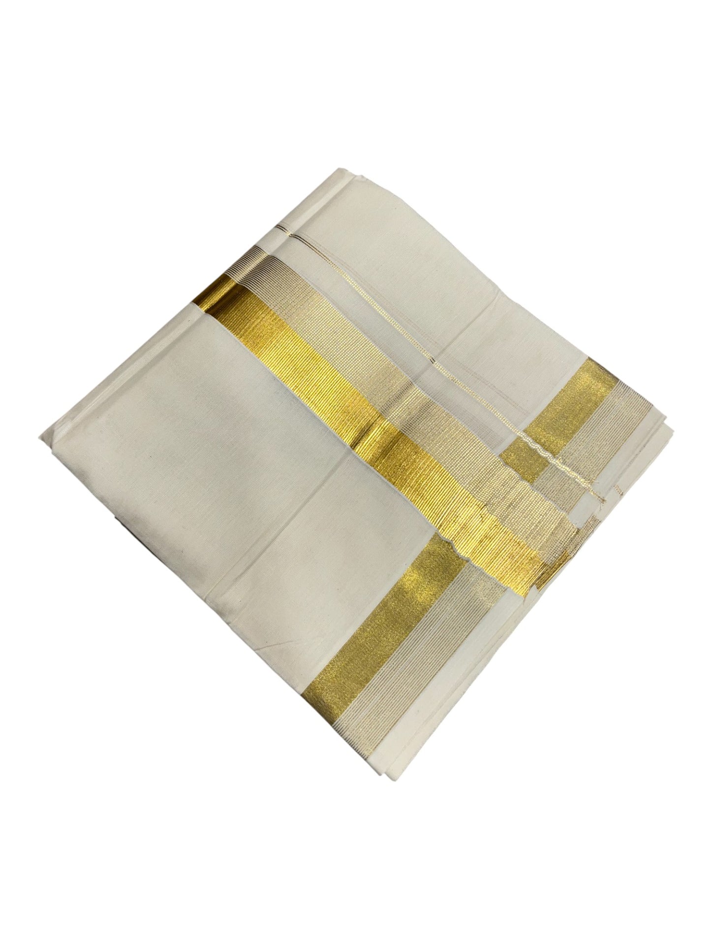 Southloom Kerala Pure Cotton Double Mundu with Gold Line Border (South Indian Dhoti)