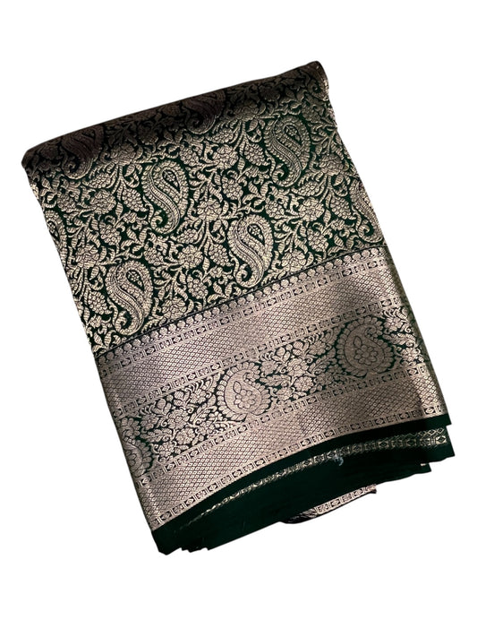 Southloom Premium Handloom Bridal Kanchipuram Silk Saree with Korvai Work (Green)